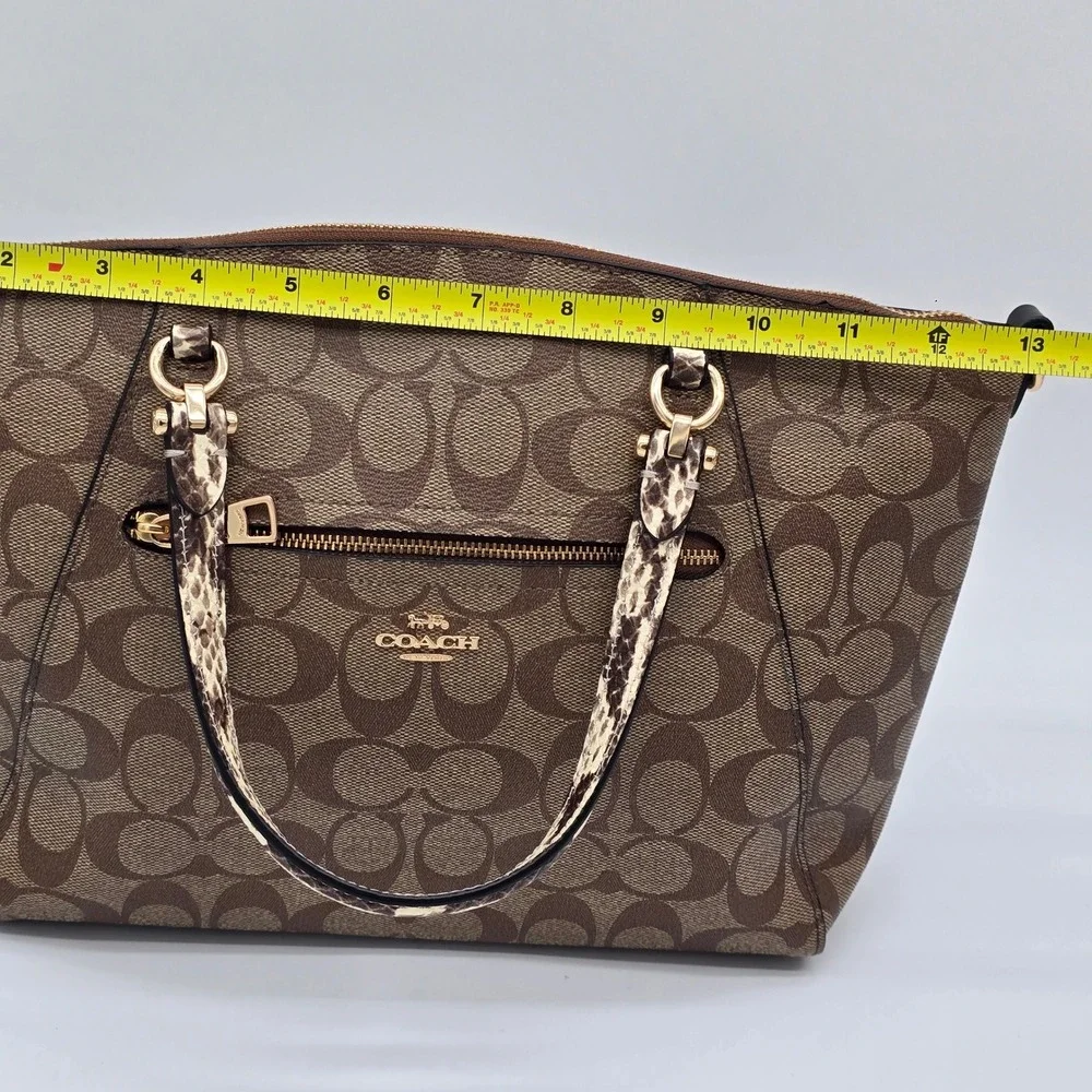 Coach Prairie Satchel Signature Canvas Snakeskin Brown Gold C2854 Handbag